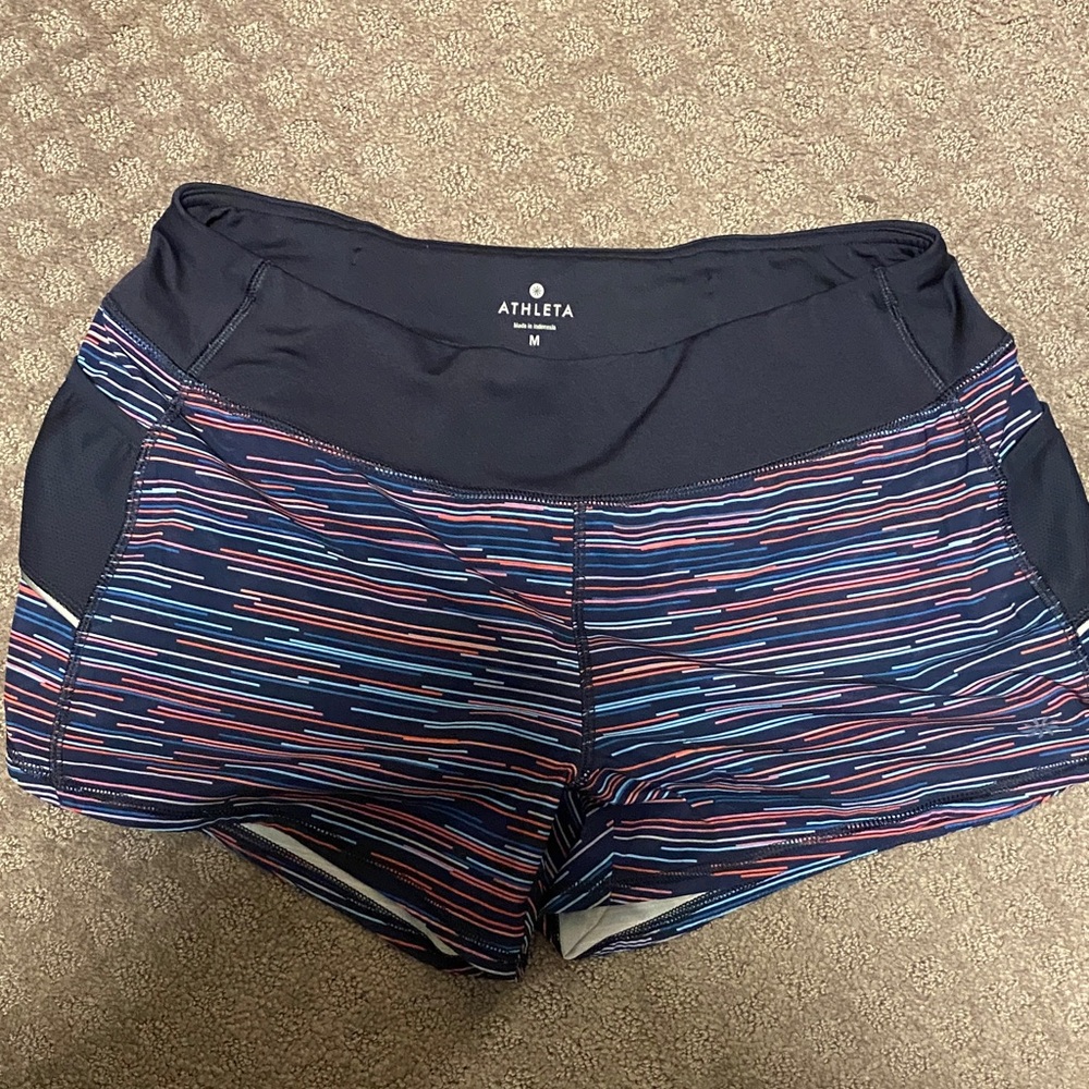 Athleta Women's Striped Athletic Shorts - Navy and Pink